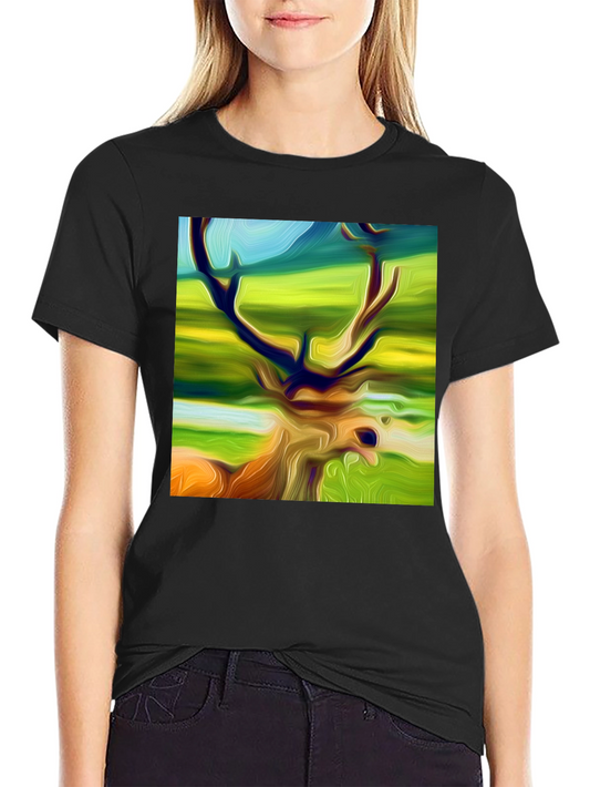 Abstract Stag Graphic Black T-Shirt
