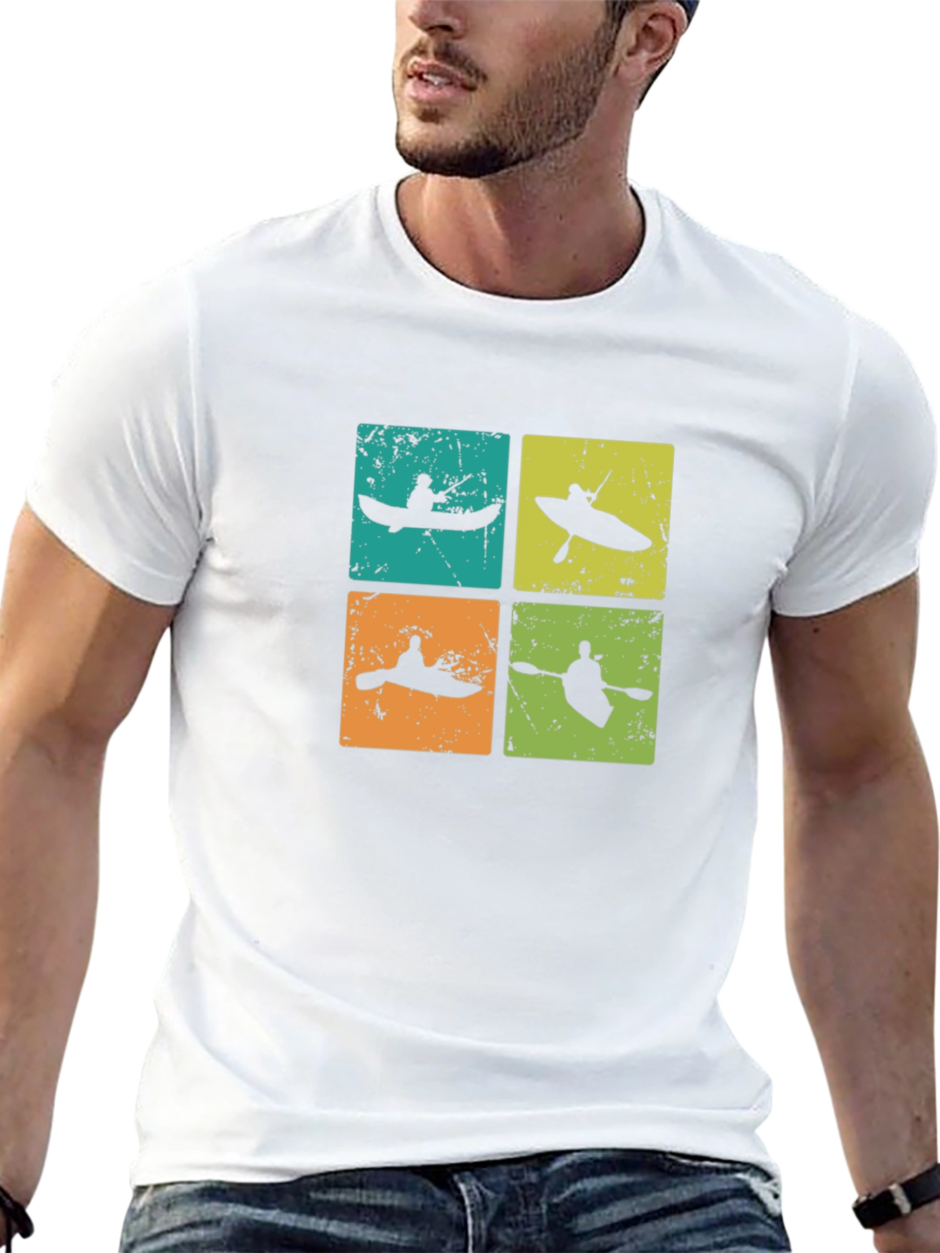 Retro Kayak Silhouette Graphic T-Shirt - Paddling Adventure Tee
