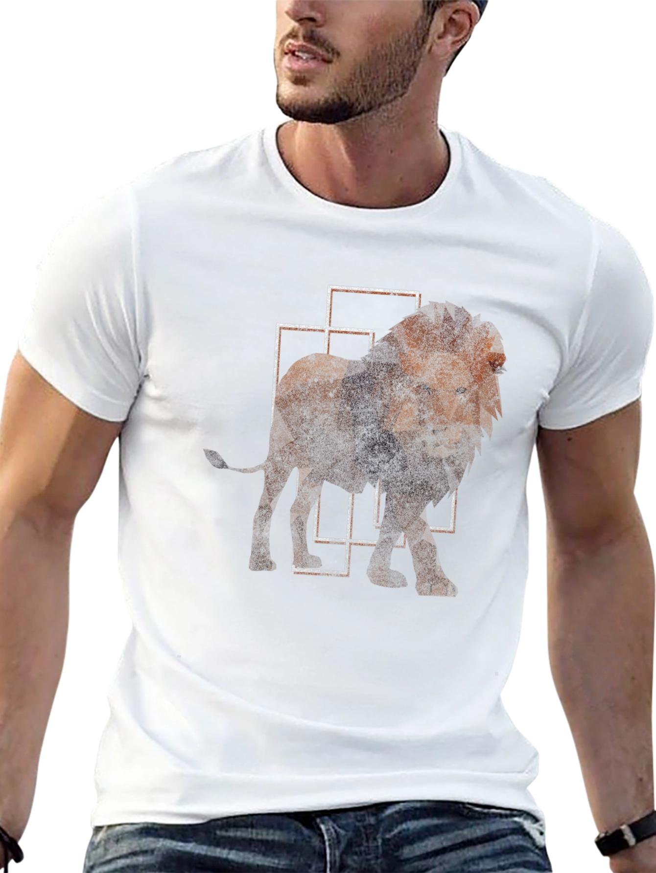 Geometric Lion Print Black T-Shirt