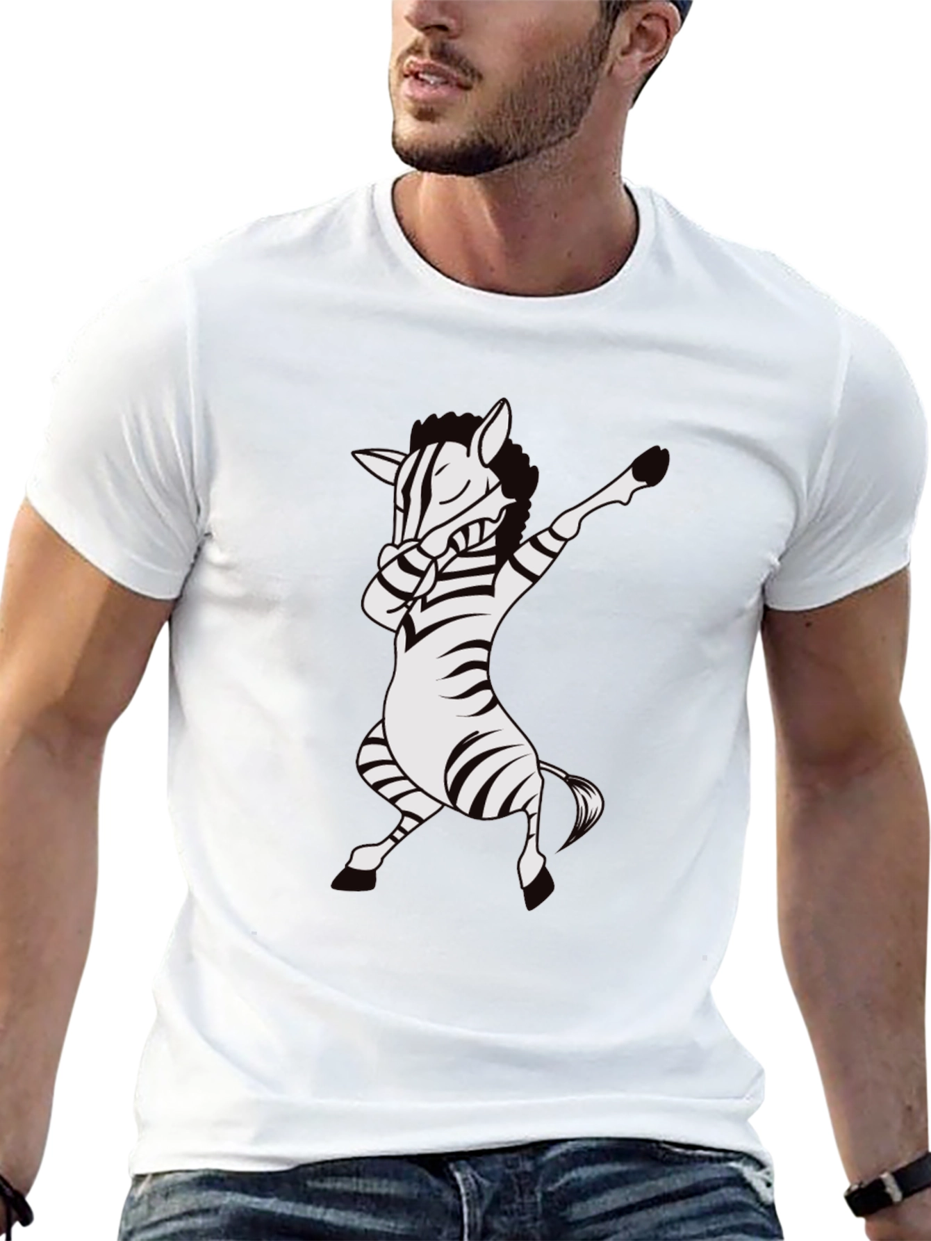 Dabbing Zebra T-Shirt - Black Cotton Tee