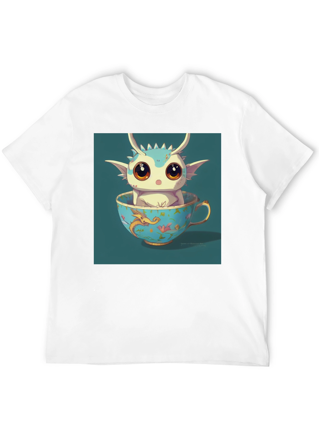 Cute Dragon in Teacup Graphic Tee - Black