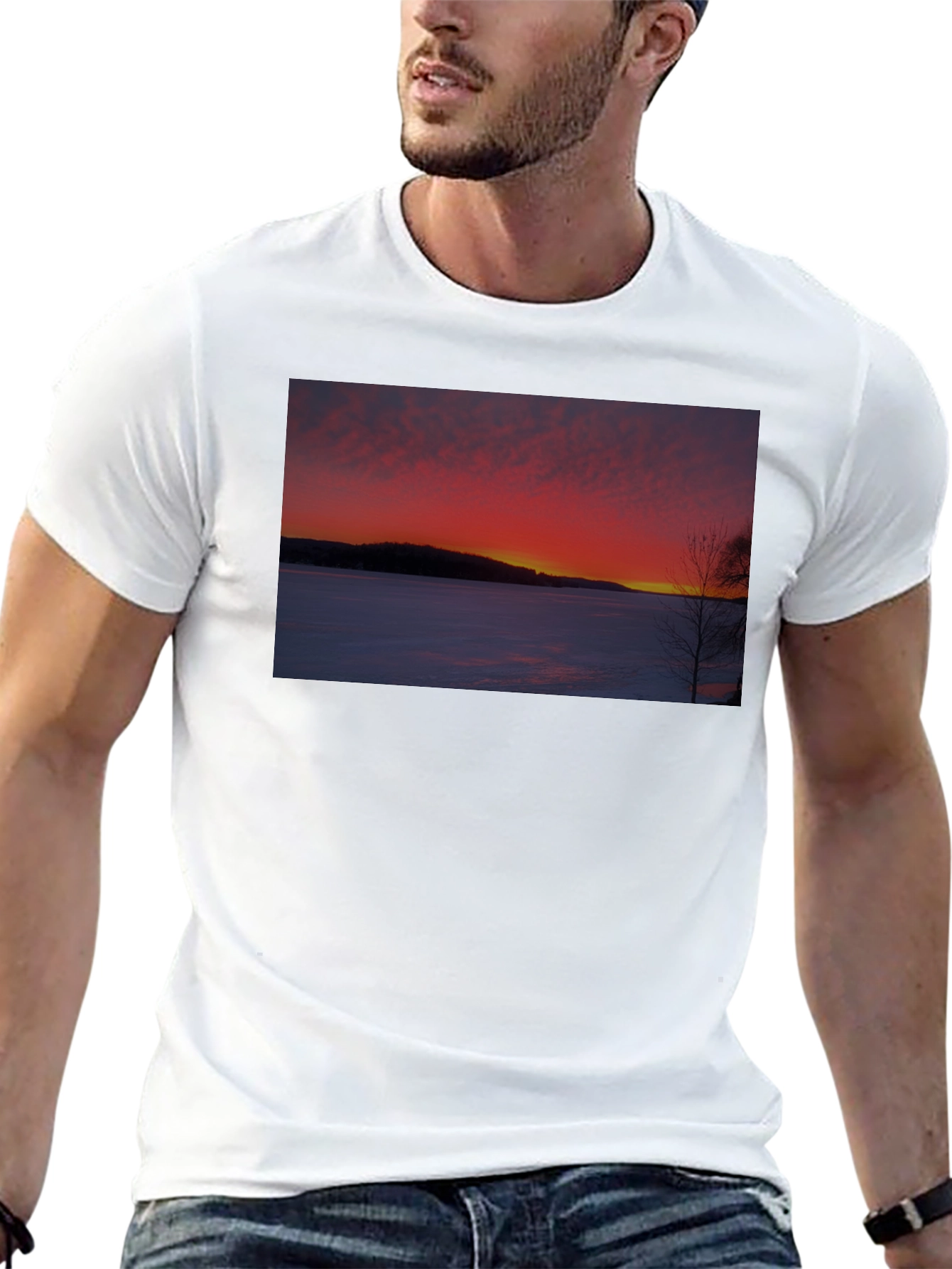 Winter Sunset Graphic Tee - Soft Cotton Blend Shirt