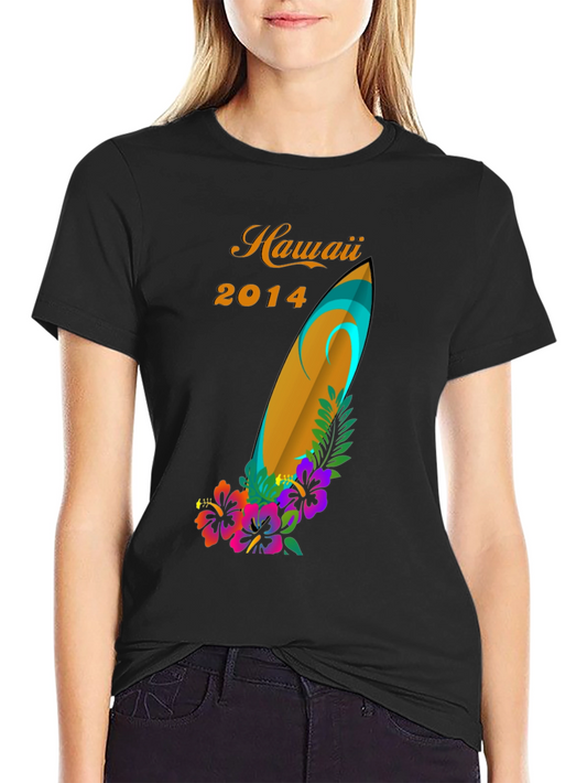 Hawaii 2014 Surfboard Floral Graphic Tee