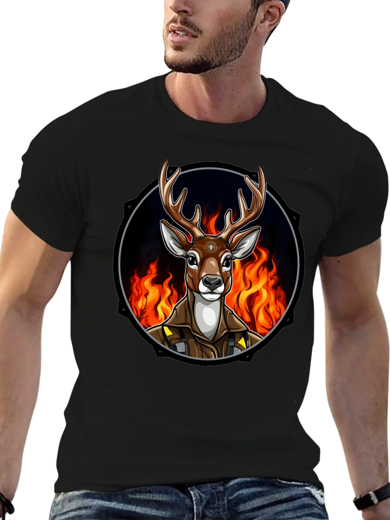 Fiery Deer Graphic Tee - Unique Design