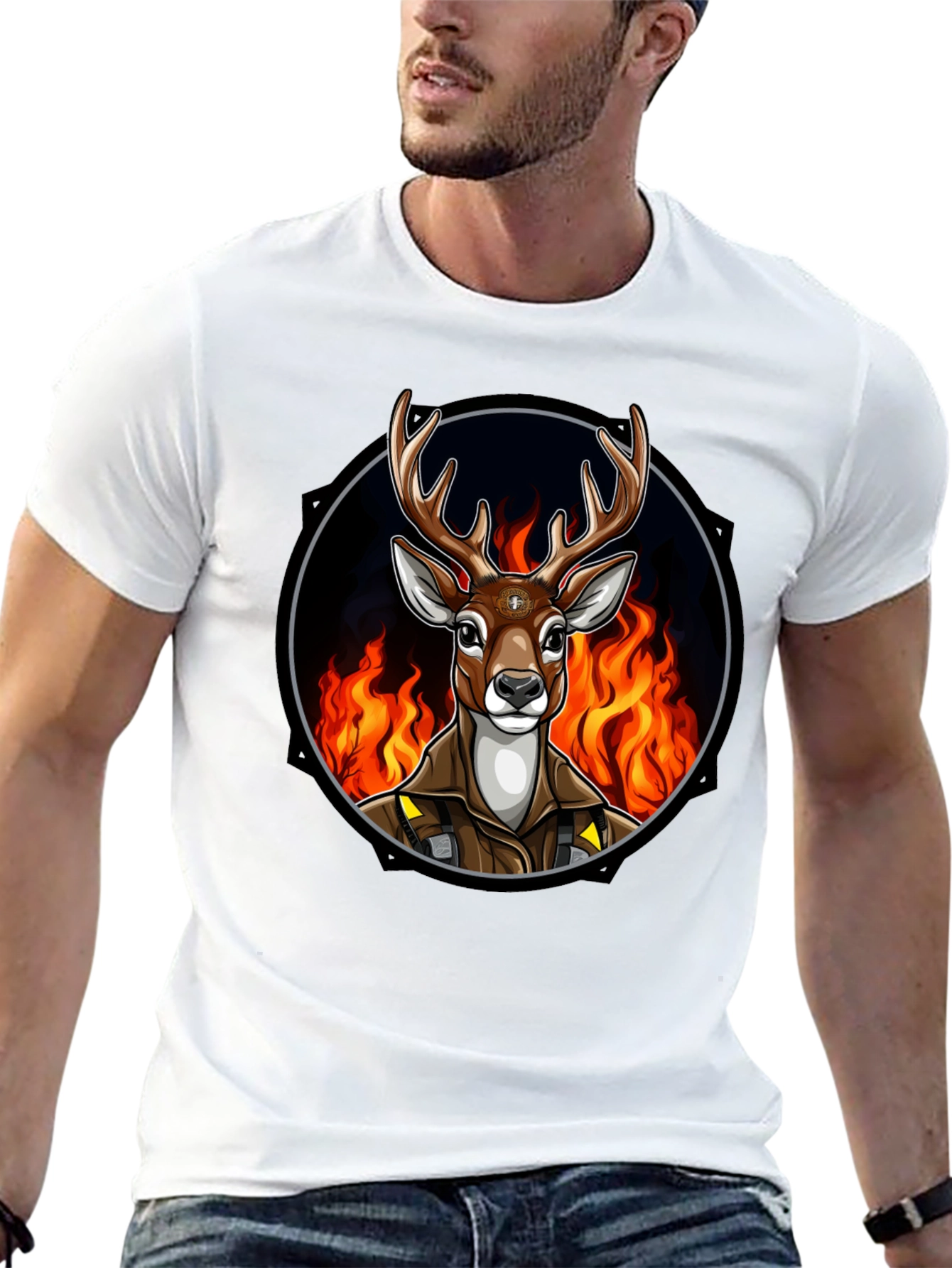 Fiery Deer Graphic Tee - Unique Design