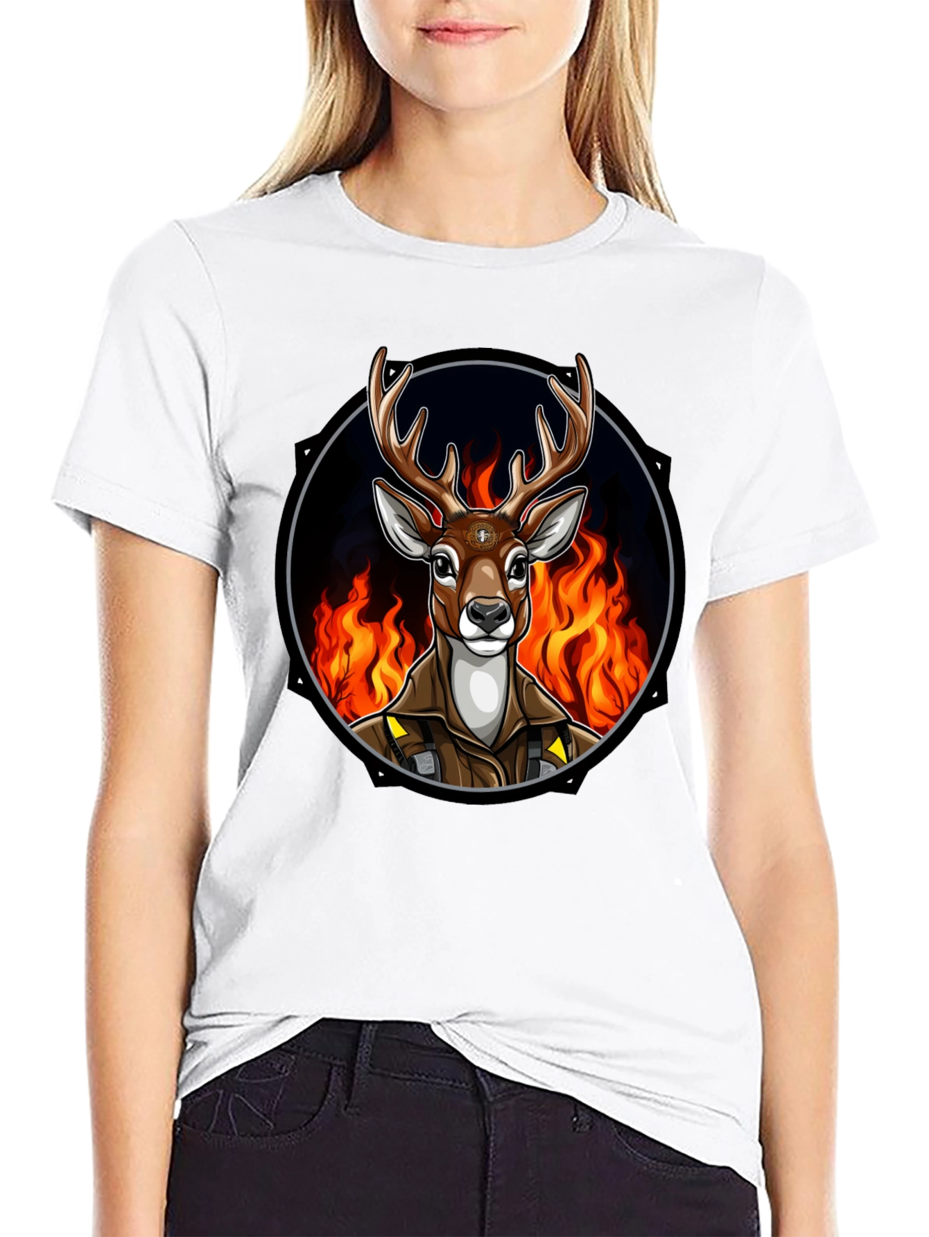 Fiery Deer Graphic Tee - Unique Design