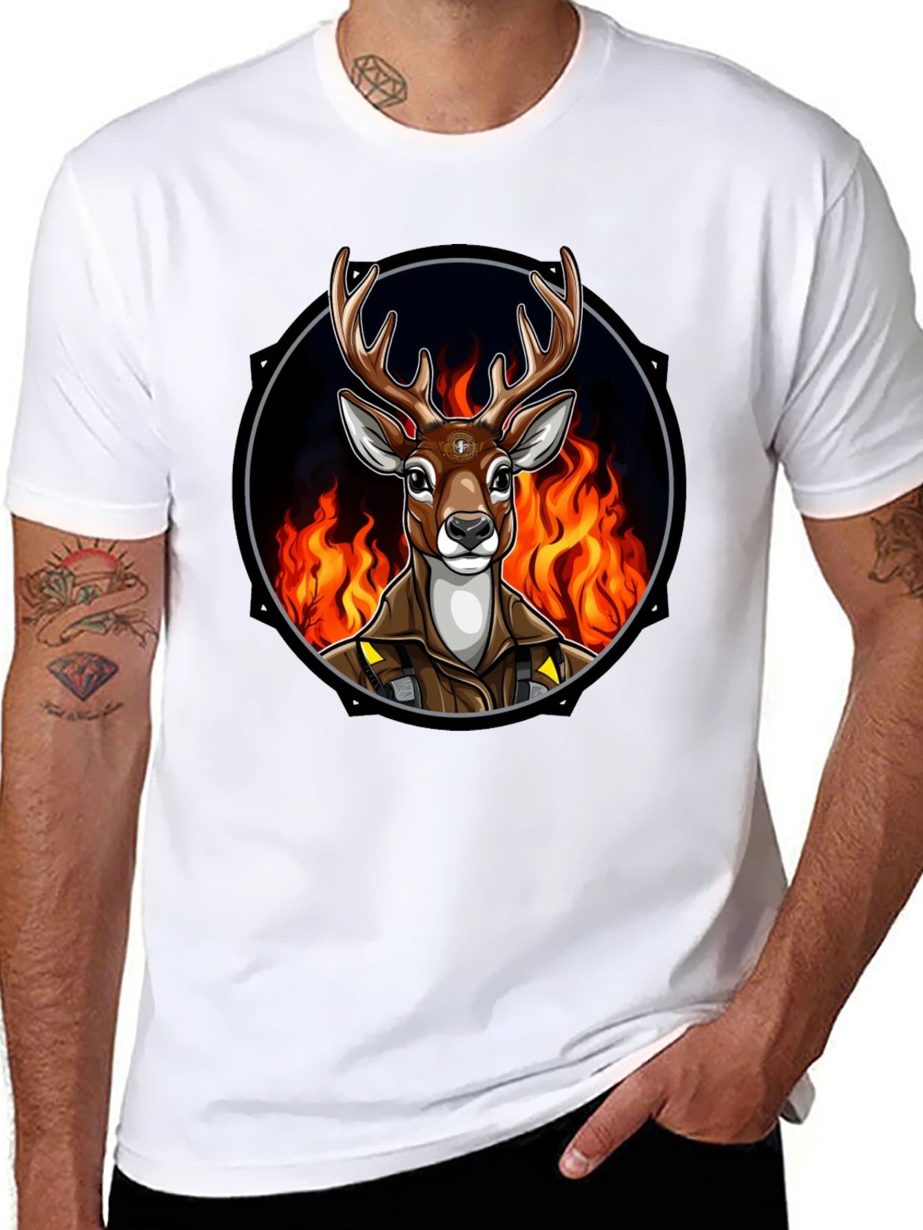 Fiery Deer Graphic Tee - Unique Design