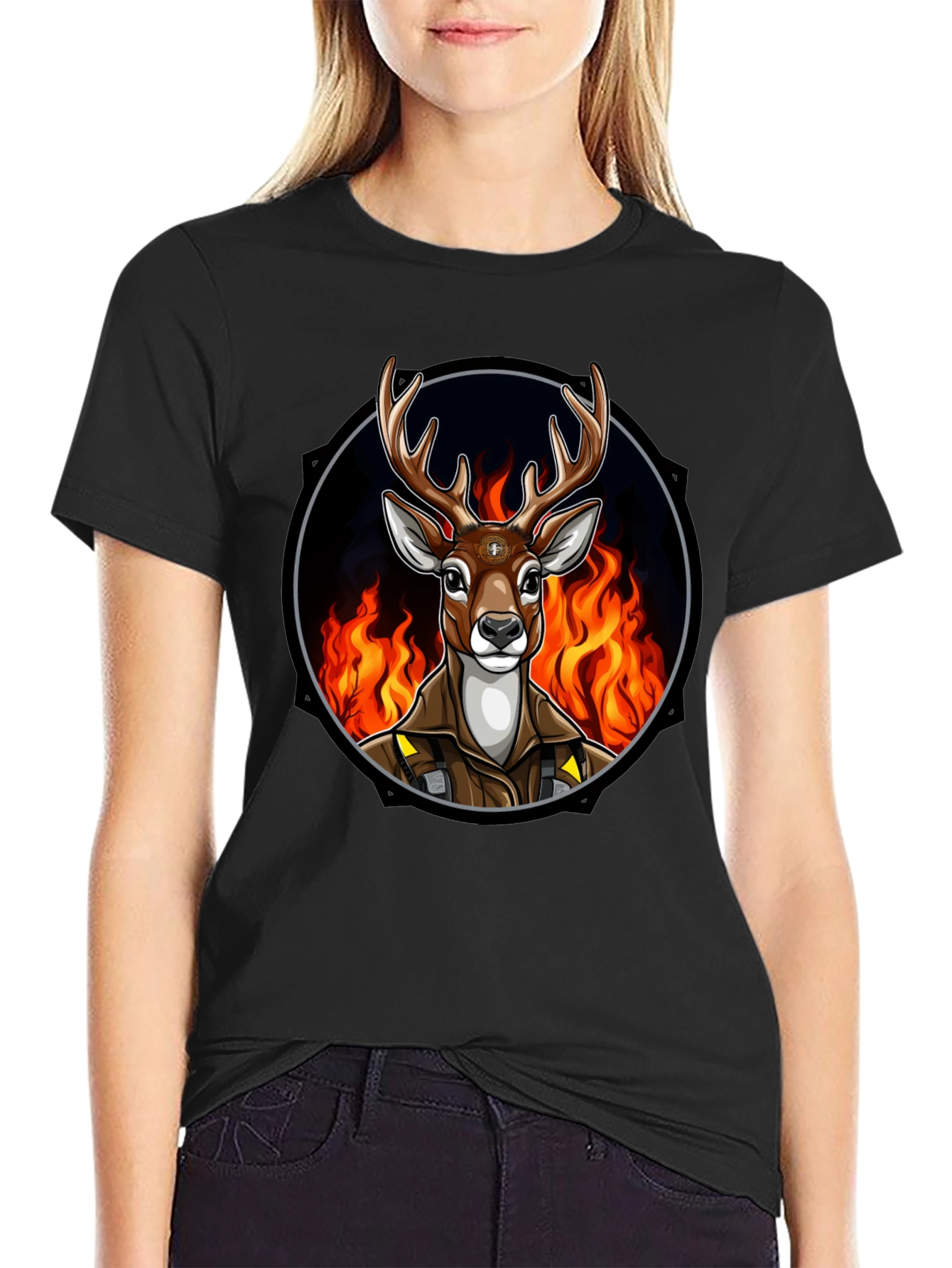 Fiery Deer Graphic Tee - Unique Design