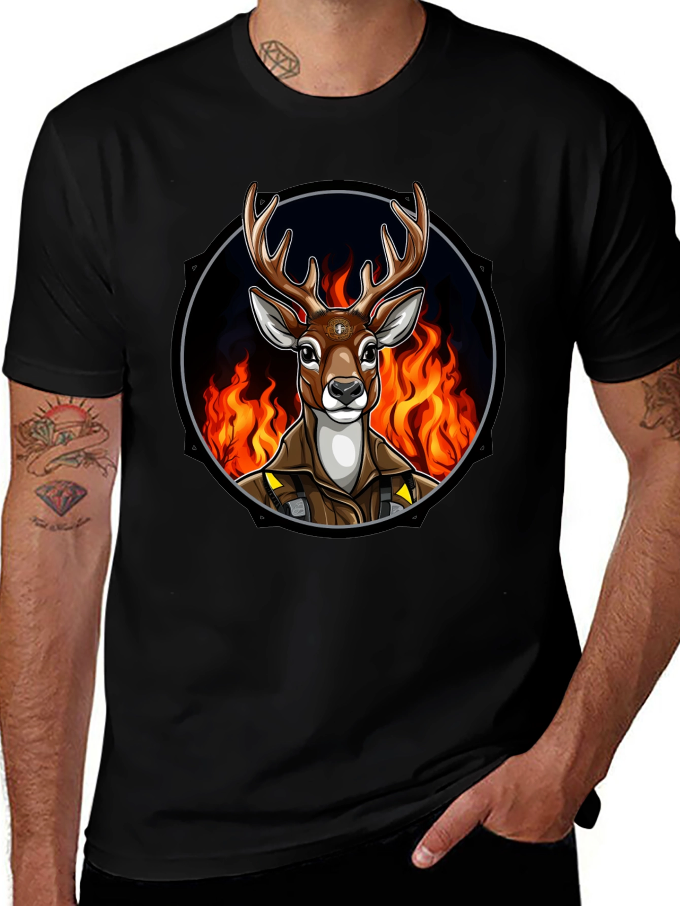 Fiery Deer Graphic Tee - Unique Design