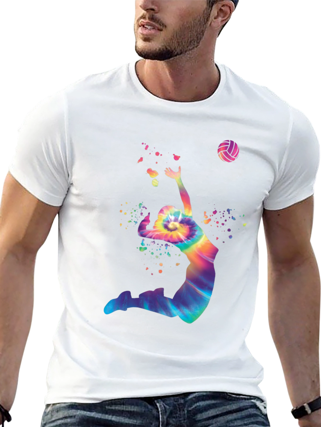Volleyball Tie-Dye Graphic Tee - Mens Black T-Shirt