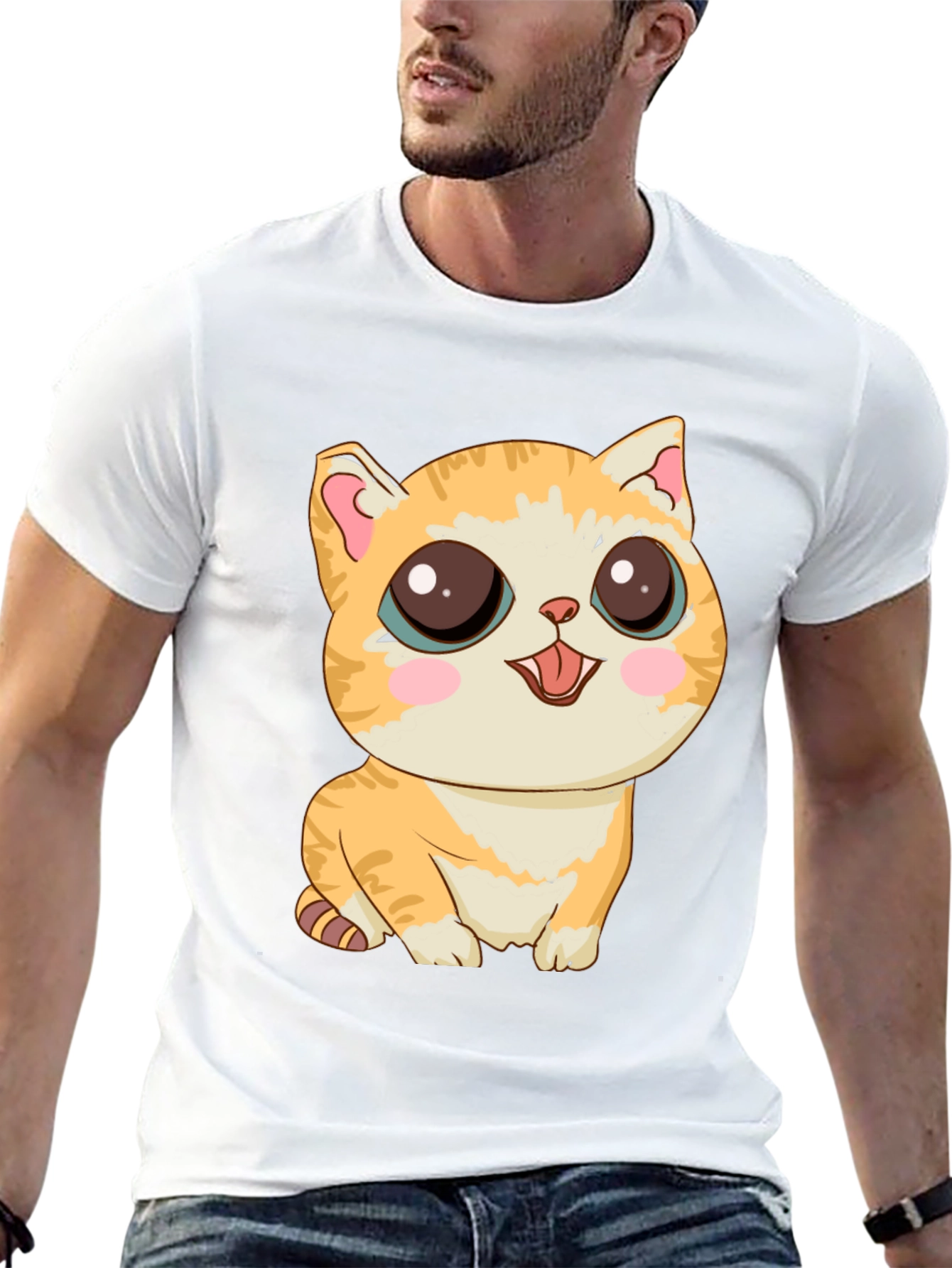 Cute Cartoon Cat Graphic T-Shirt - Black
