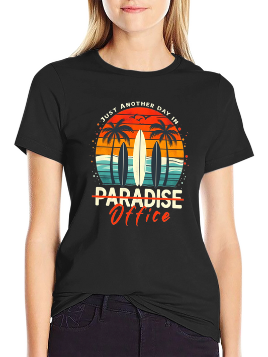 Paradise Office Graphic T-Shirt - Beach Surfboard Design