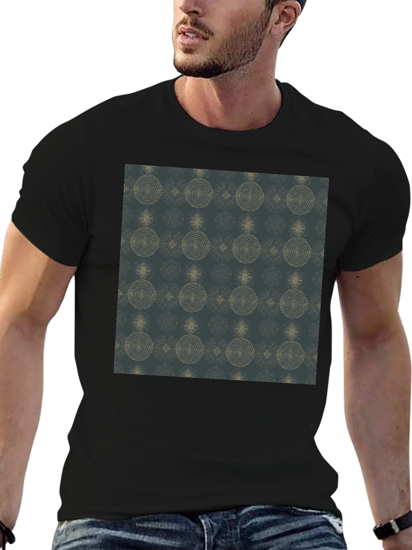Stylish Black Tee with Geometric Pattern