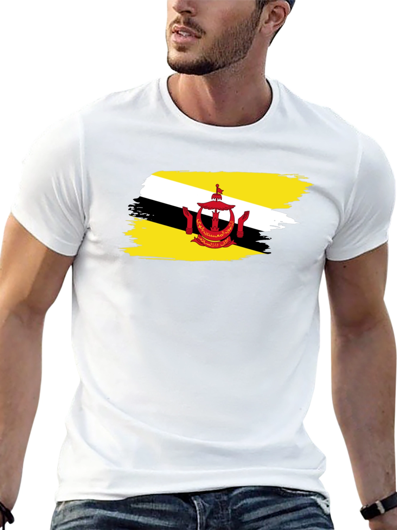 Brunei Flag Brush Stroke Graphic Tee - Black