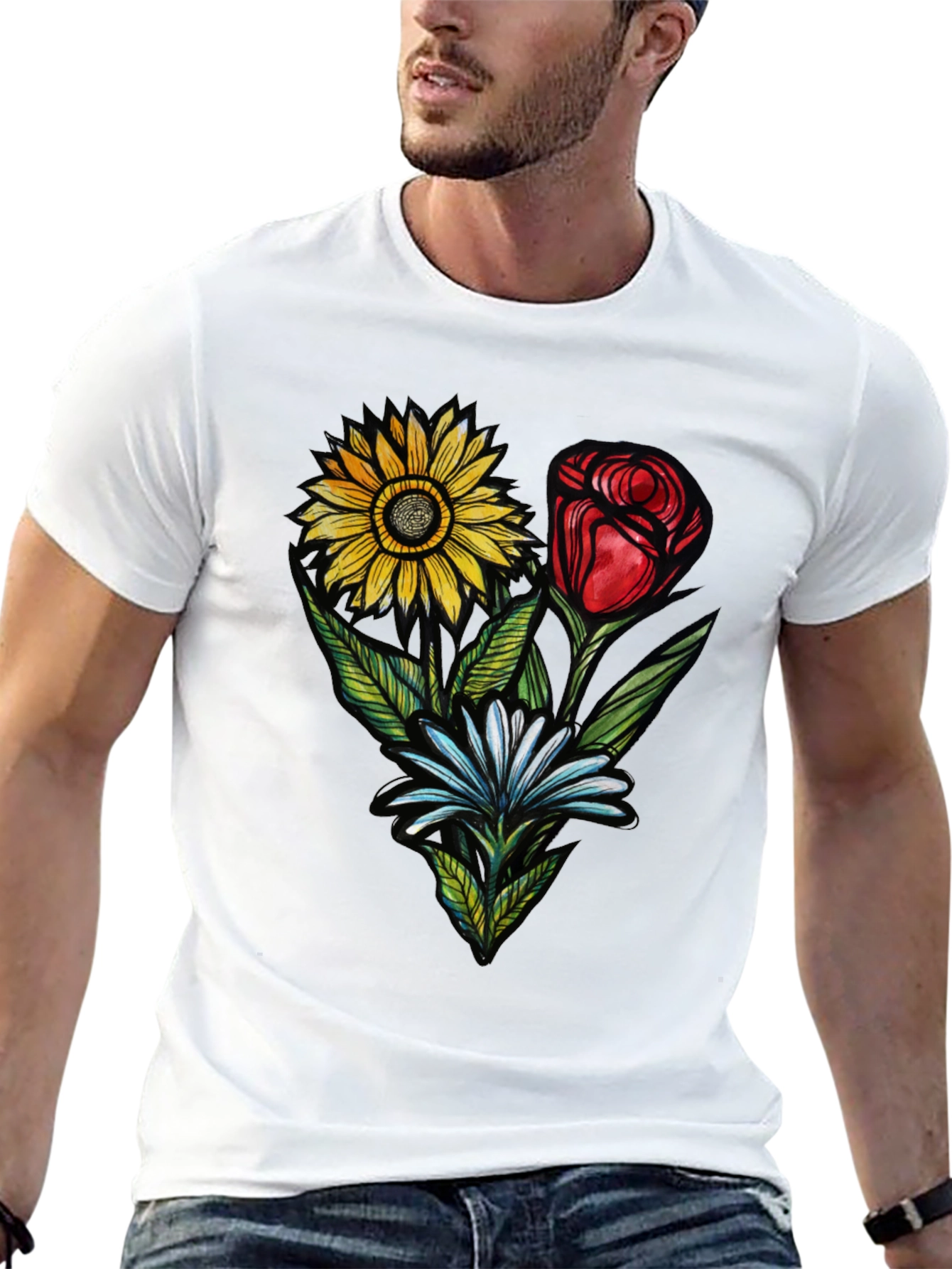 Floral Trio Black T-Shirt - Stylish Graphic Tee