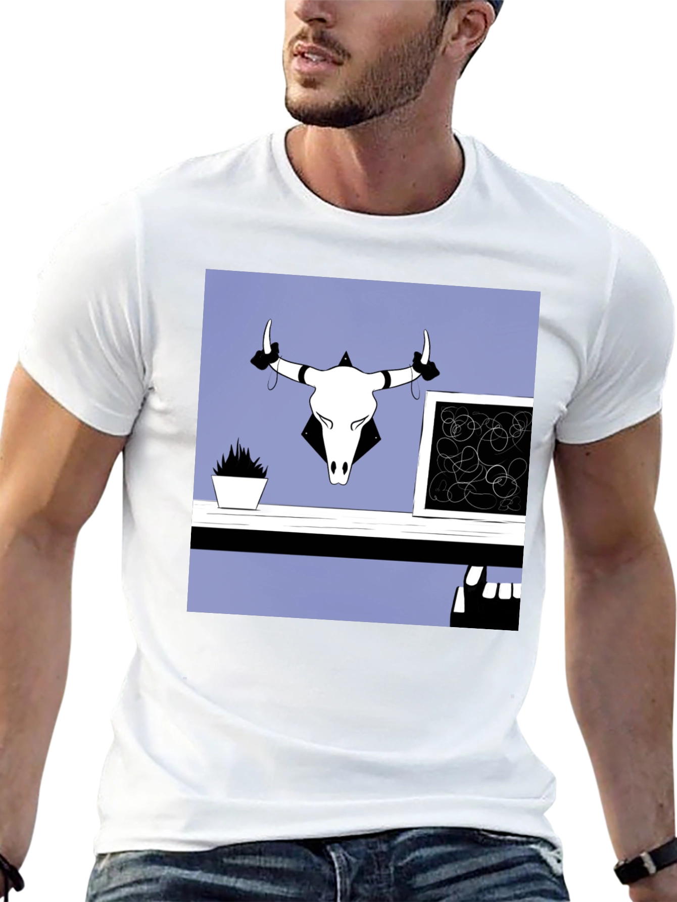 Graphic Tee with Bull Skull Art