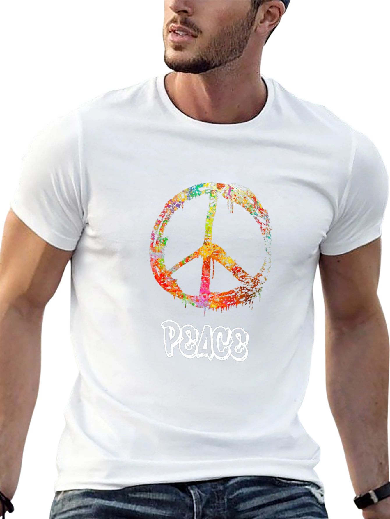 Peace Sign Graphic Tee - Black Cotton Casual T-Shirt