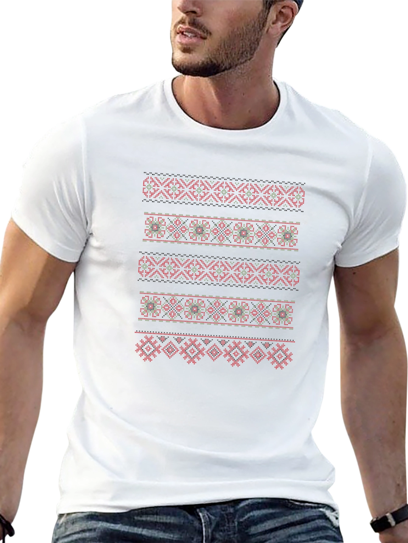 Embroidered Pattern Tee - Black Cotton Blend