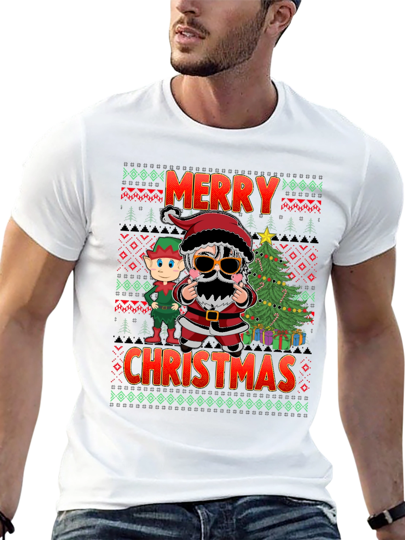 Merry Christmas Santa & Elf Graphic Tee