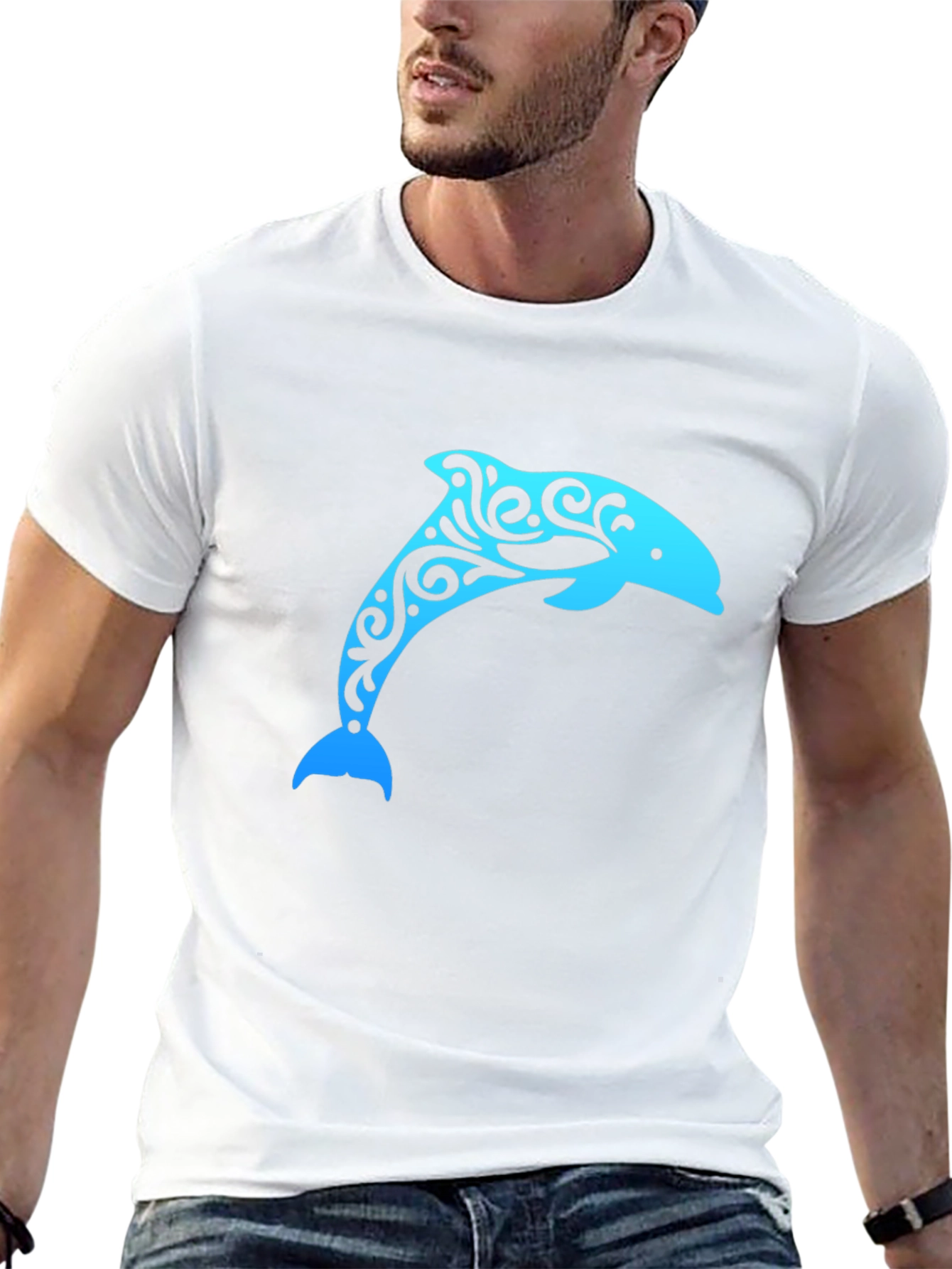 Stylish Dolphin Graphic Black T-Shirt