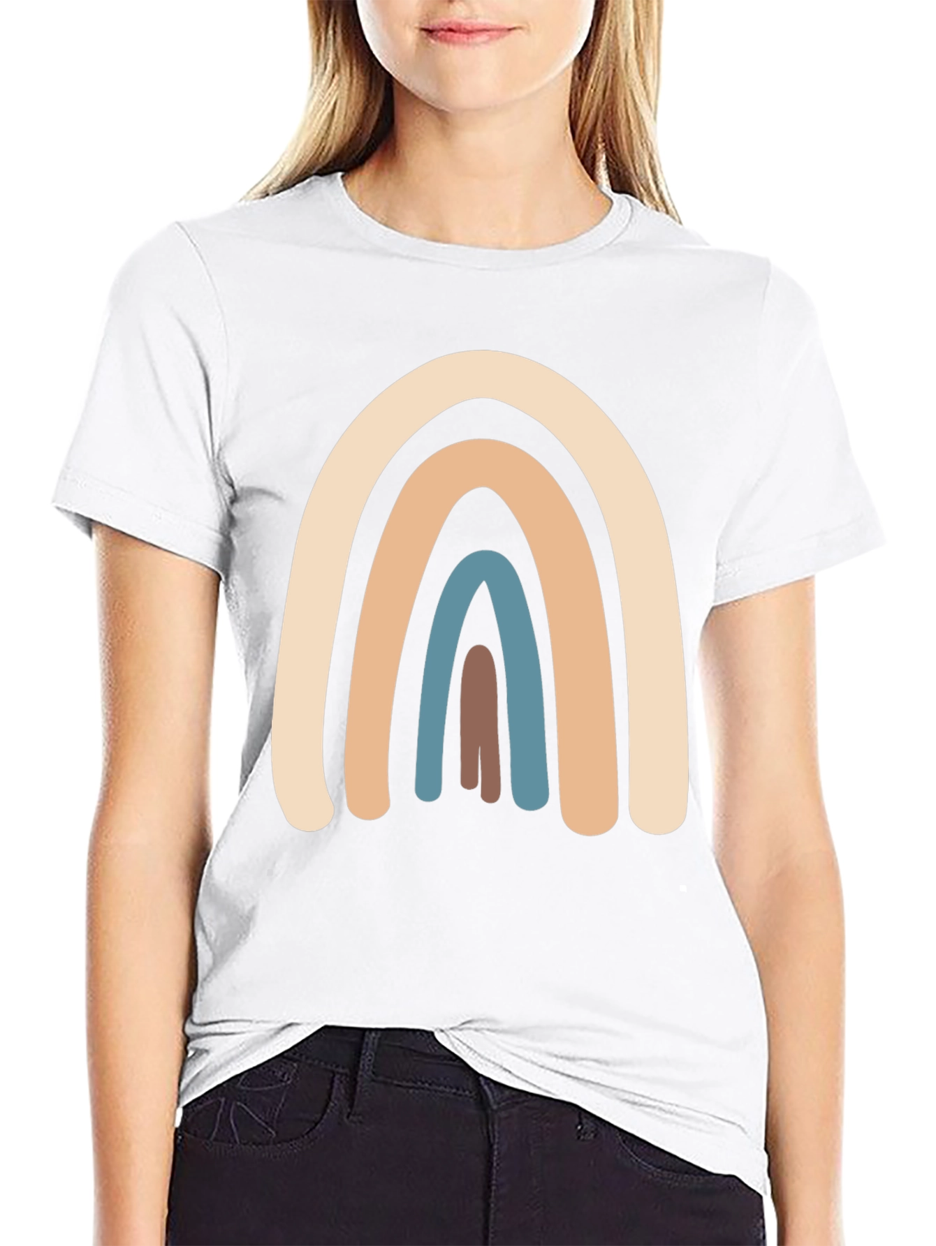 Neutral Rainbow Graphic T-Shirt - Casual Style