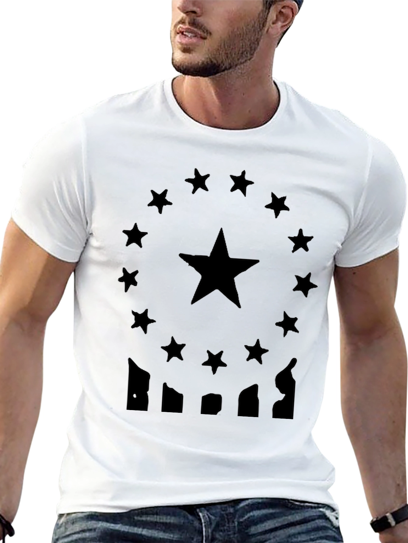 Mens Black T-Shirt Star Design