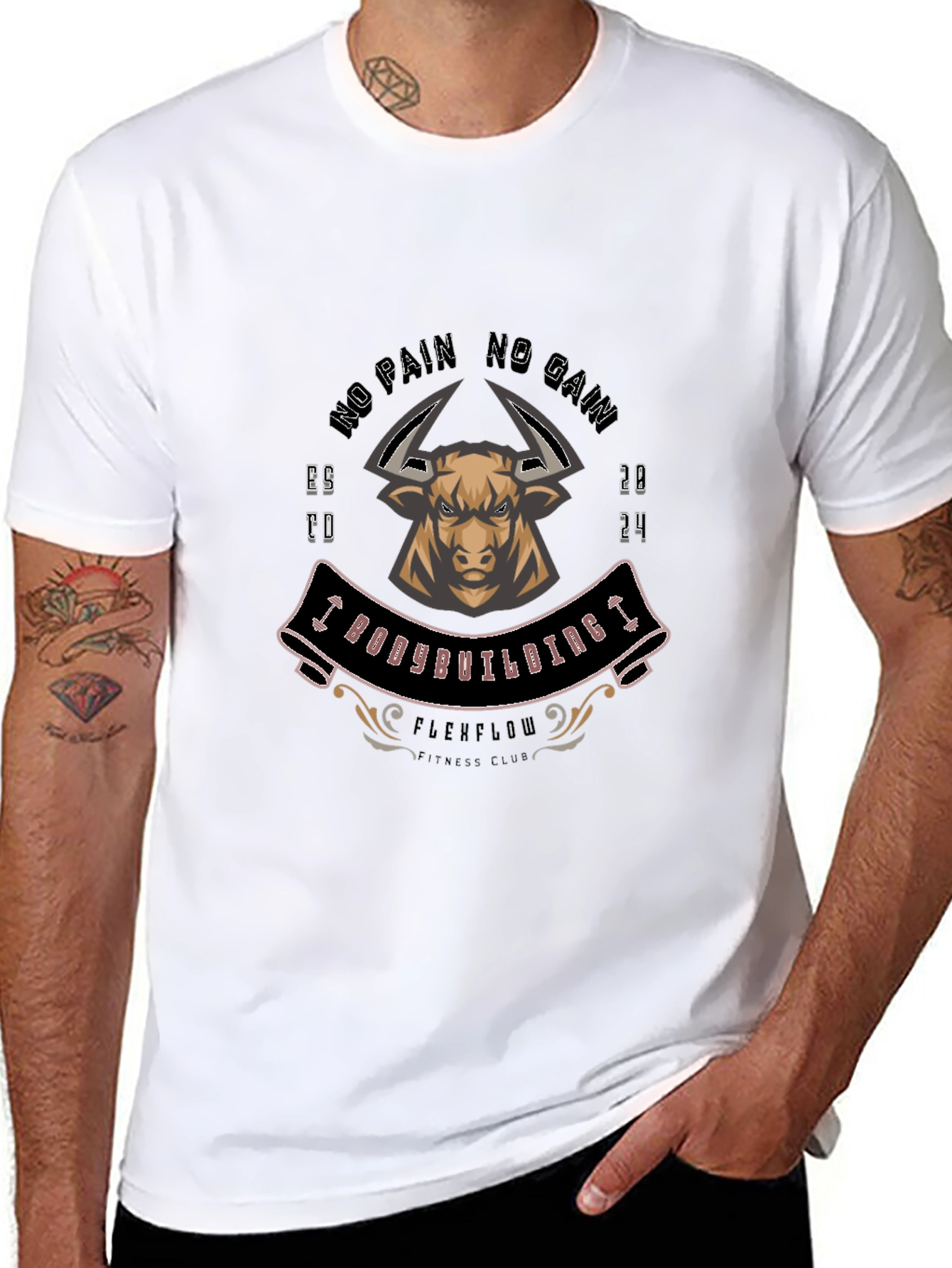 Bodybuilding Bull T-Shirt: No Pain No Gain Gym Tee