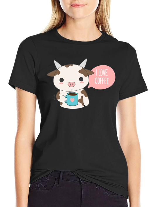 Cute Cow Coffee Lover Graphic T-Shirt