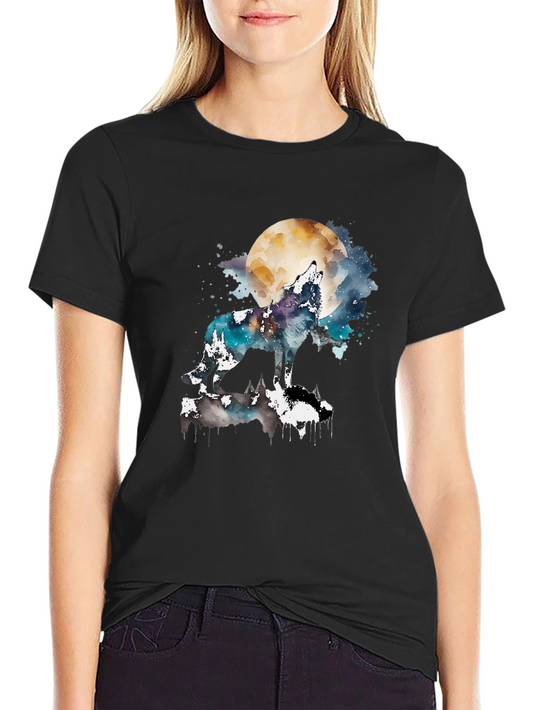 Wolf Moon Watercolor Graphic T-Shirt