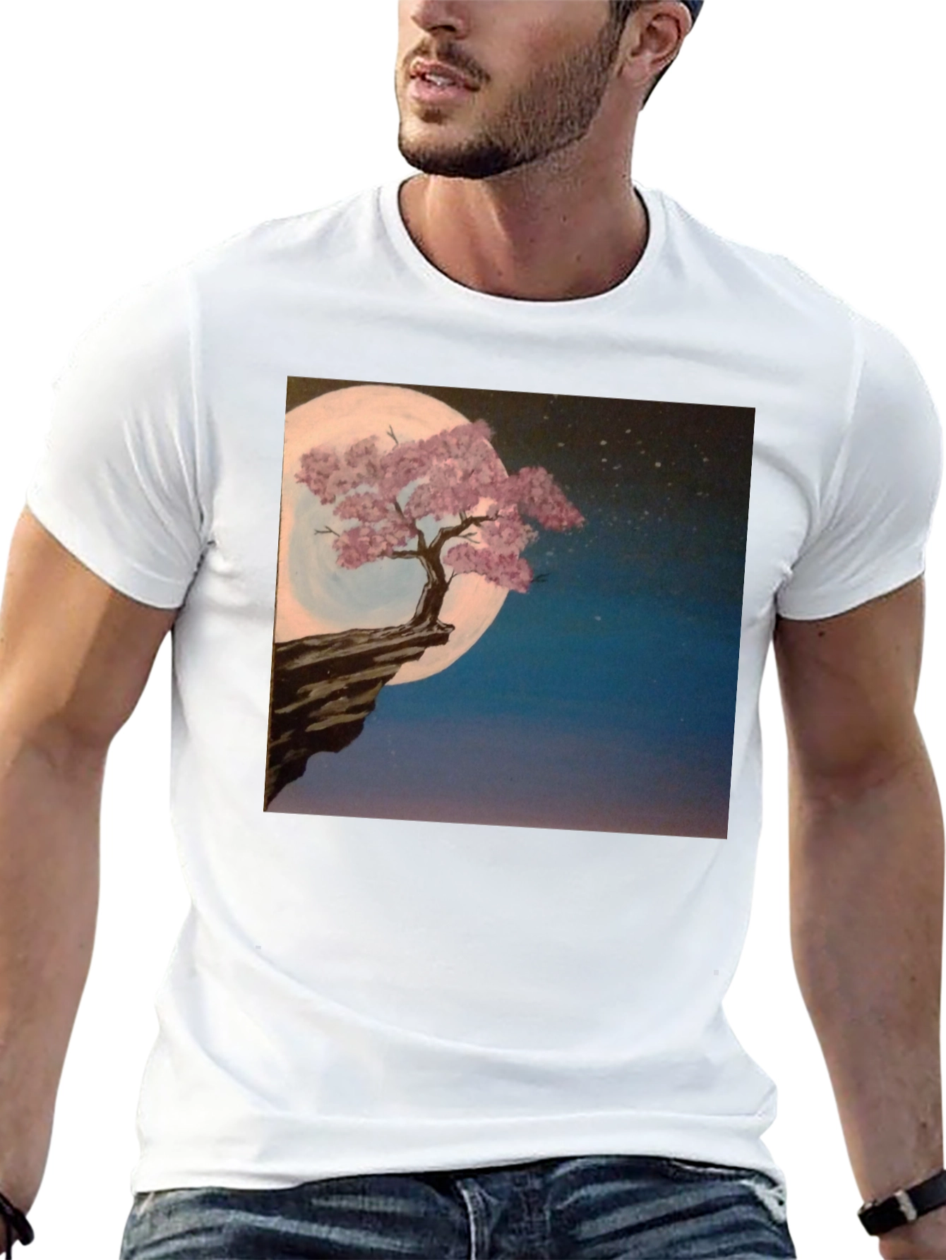Moonlit Tree Graphic Tee - Black Cotton Blend