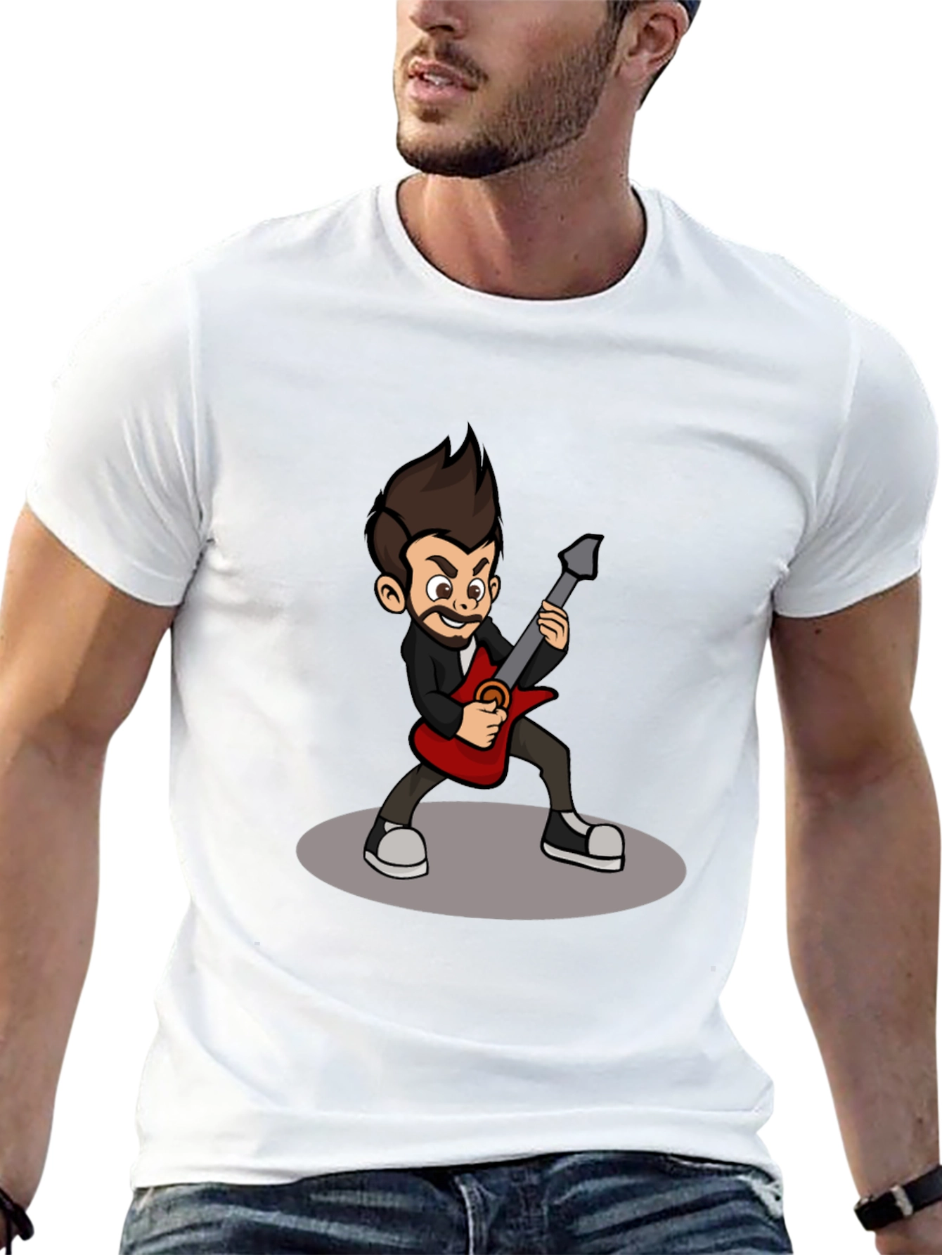 Cartoon Guitarist Graphic T-Shirt
