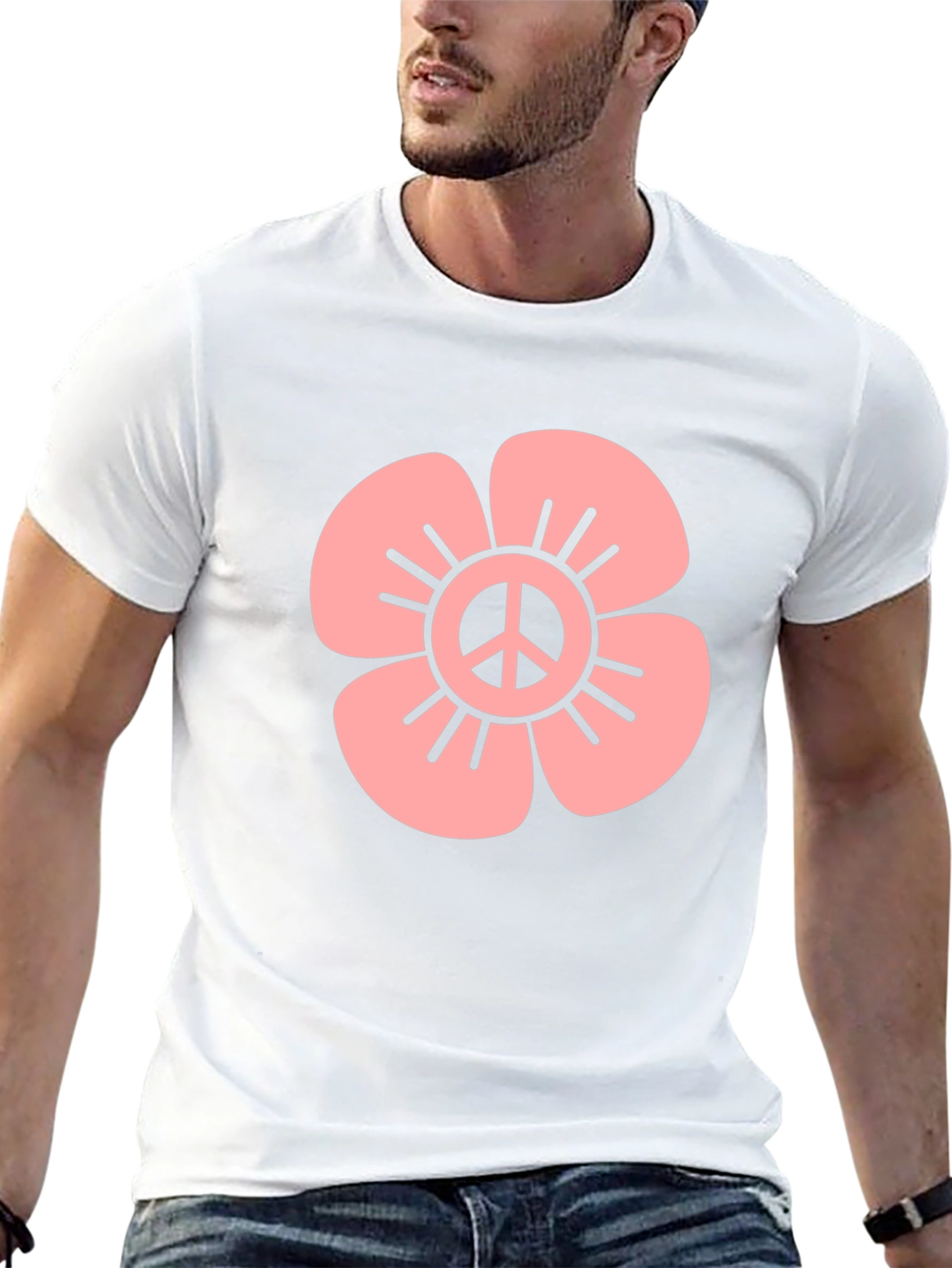 Peace Flower Graphic Tee - Black Cotton Blend