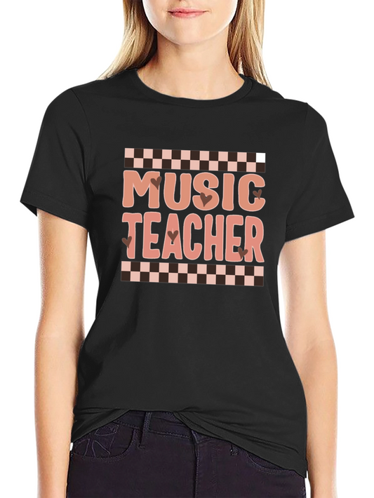 Music Teacher Graphic Tee Checkered Design