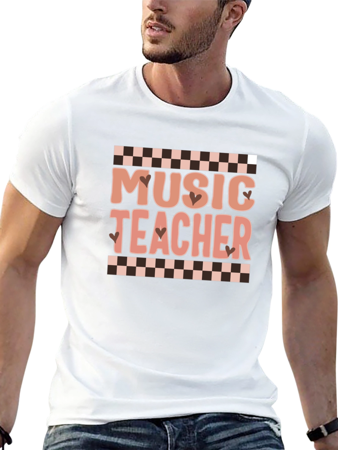 Music Teacher Graphic Tee Checkered Design