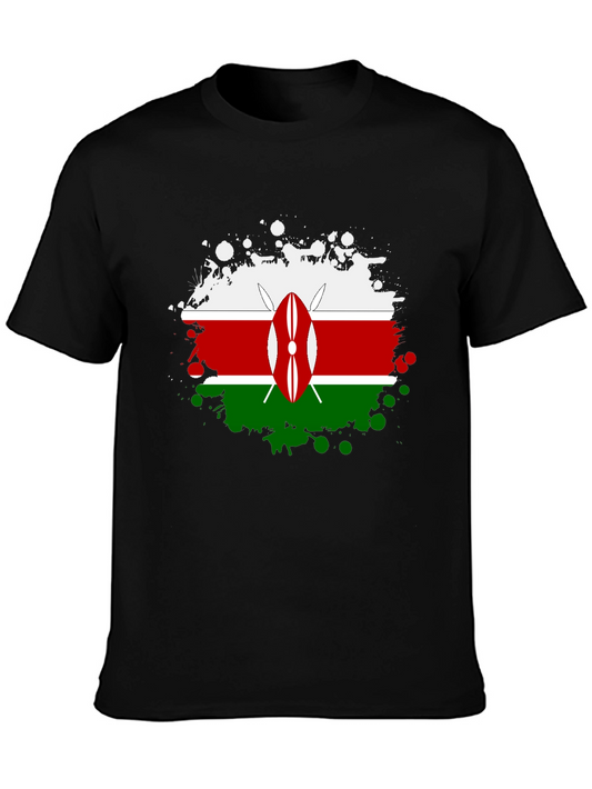 Kenya Flag Splatter T-Shirt - Black Cotton Tee