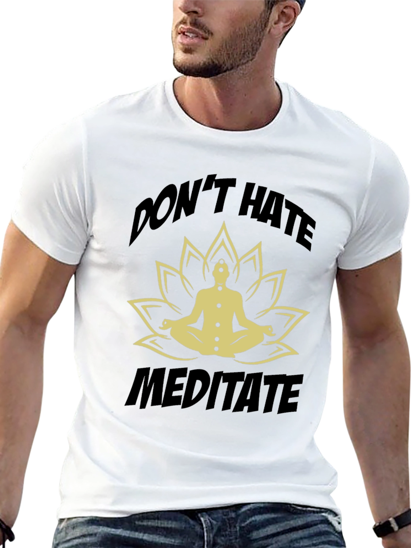 Dont Hate Meditate Black T-Shirt Yoga Lotus