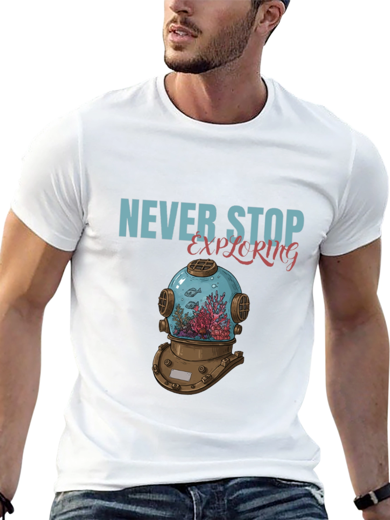 Never Stop Exploring Diver Helmet T-Shirt