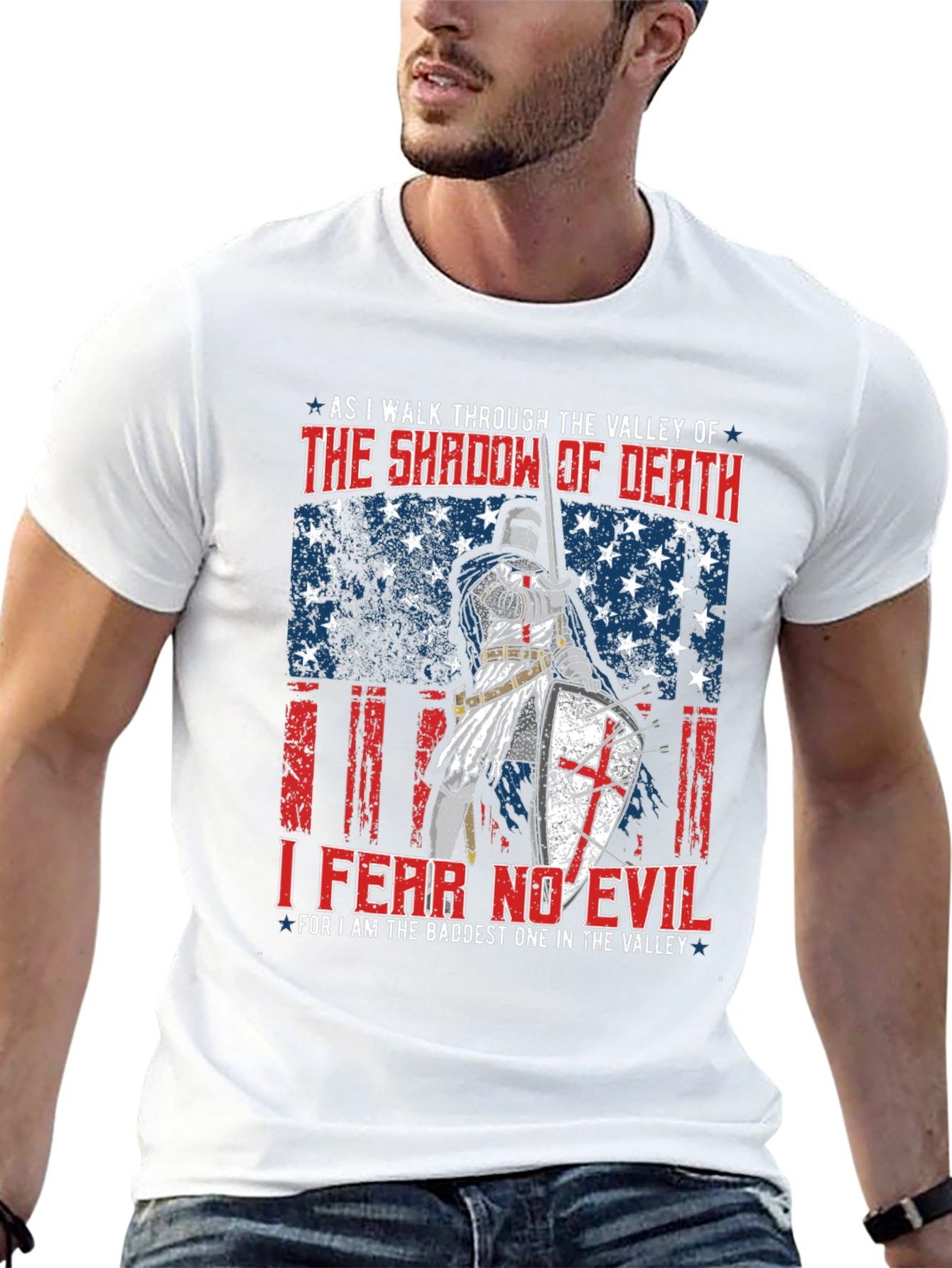Fear No Evil Knight T-Shirt - Patriotic USA Design