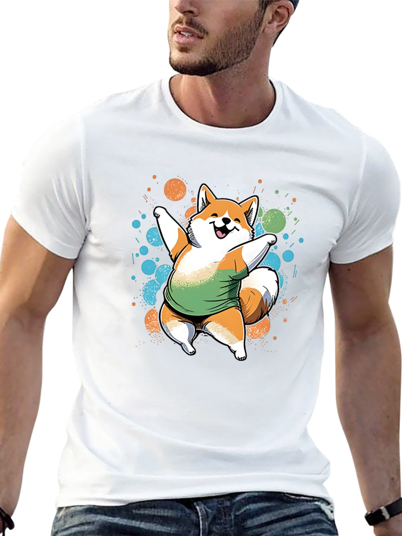 Dancing Shiba Inu Graphic Tee - Casual Black T-Shirt
