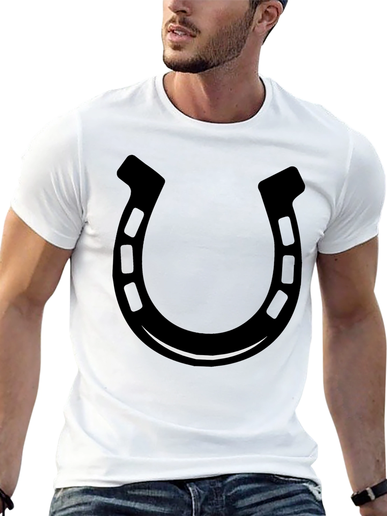Lucky Horseshoe Graphic Tee - Black Cotton T-Shirt