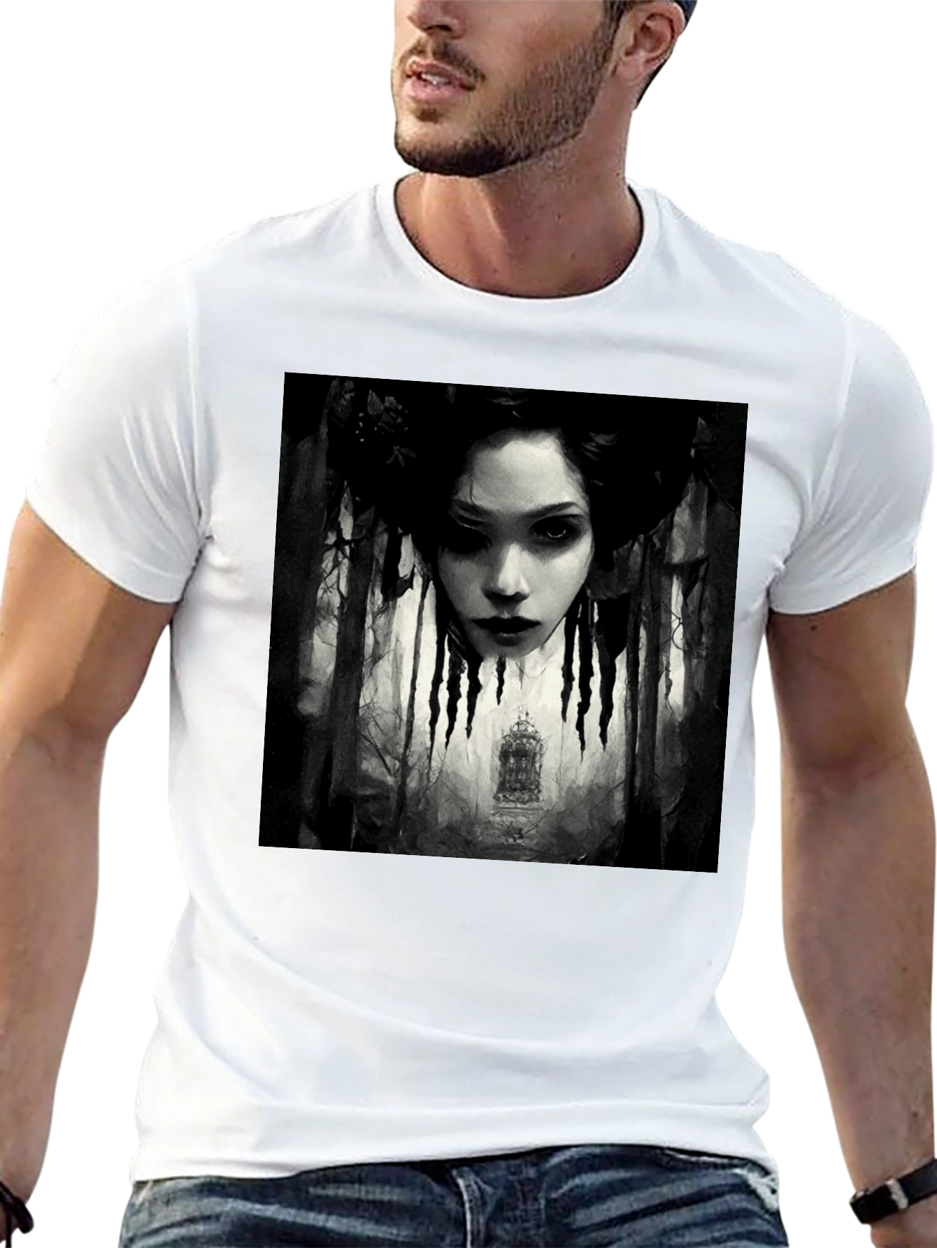 Gothic Portrait Graphic Tee - Black