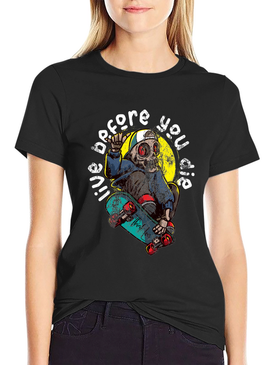 Skater Skeleton Graphic Tee - Live Before You Die!