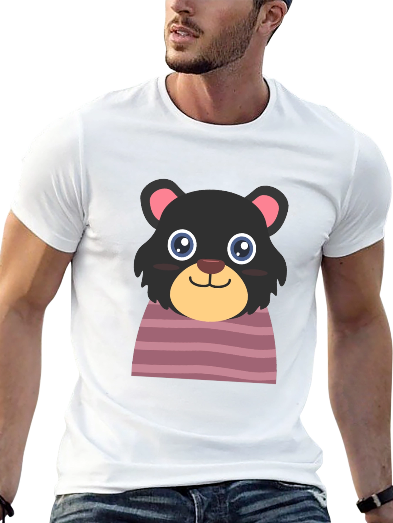 Cute Cartoon Bear Black T-Shirt