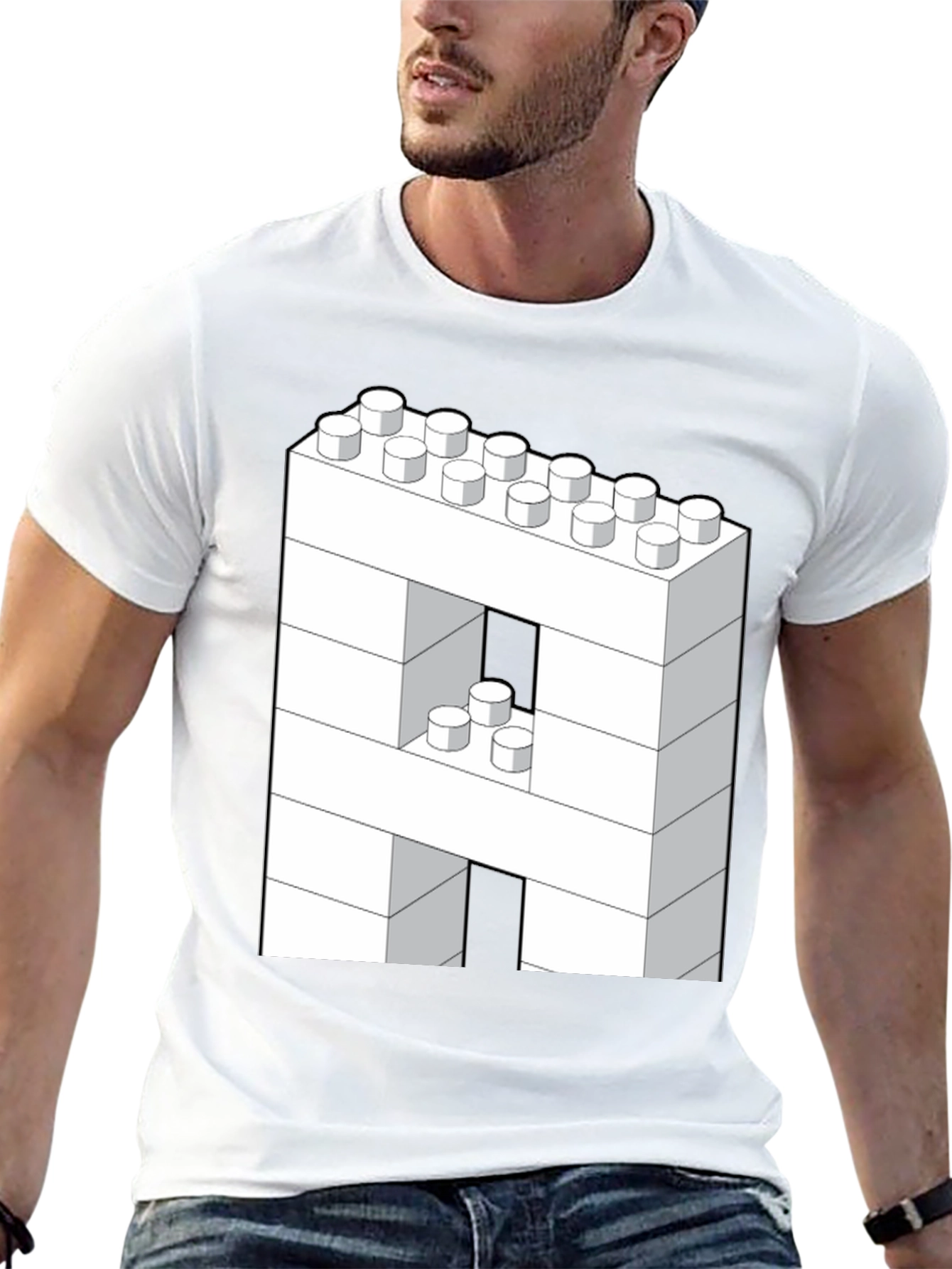 Block Letter A T-Shirt - Construction Brick Design