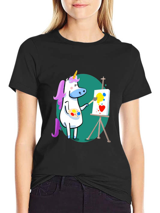 Unicorn Artist Graphic Tee - Black Cotton T-Shirt