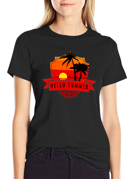 Hello Summer Graphic Tee - Black Cotton T-Shirt