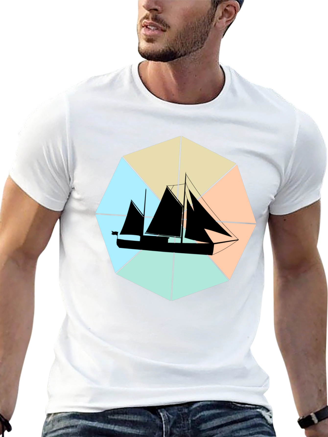 Nautical Sailboat Graphic Tee - Black