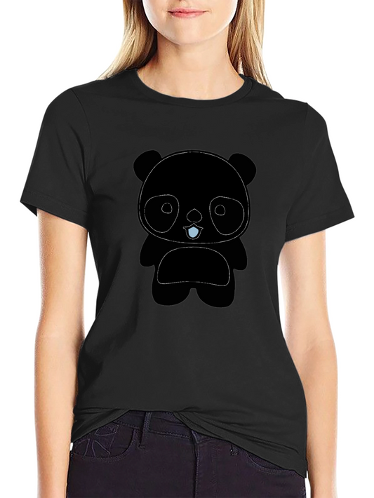 Cute Panda Graphic Tee - Black Cotton Blend Shirt