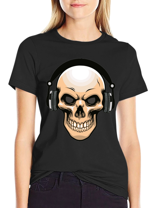 Skull Headphones Graphic T-Shirt - Cool DJ Design