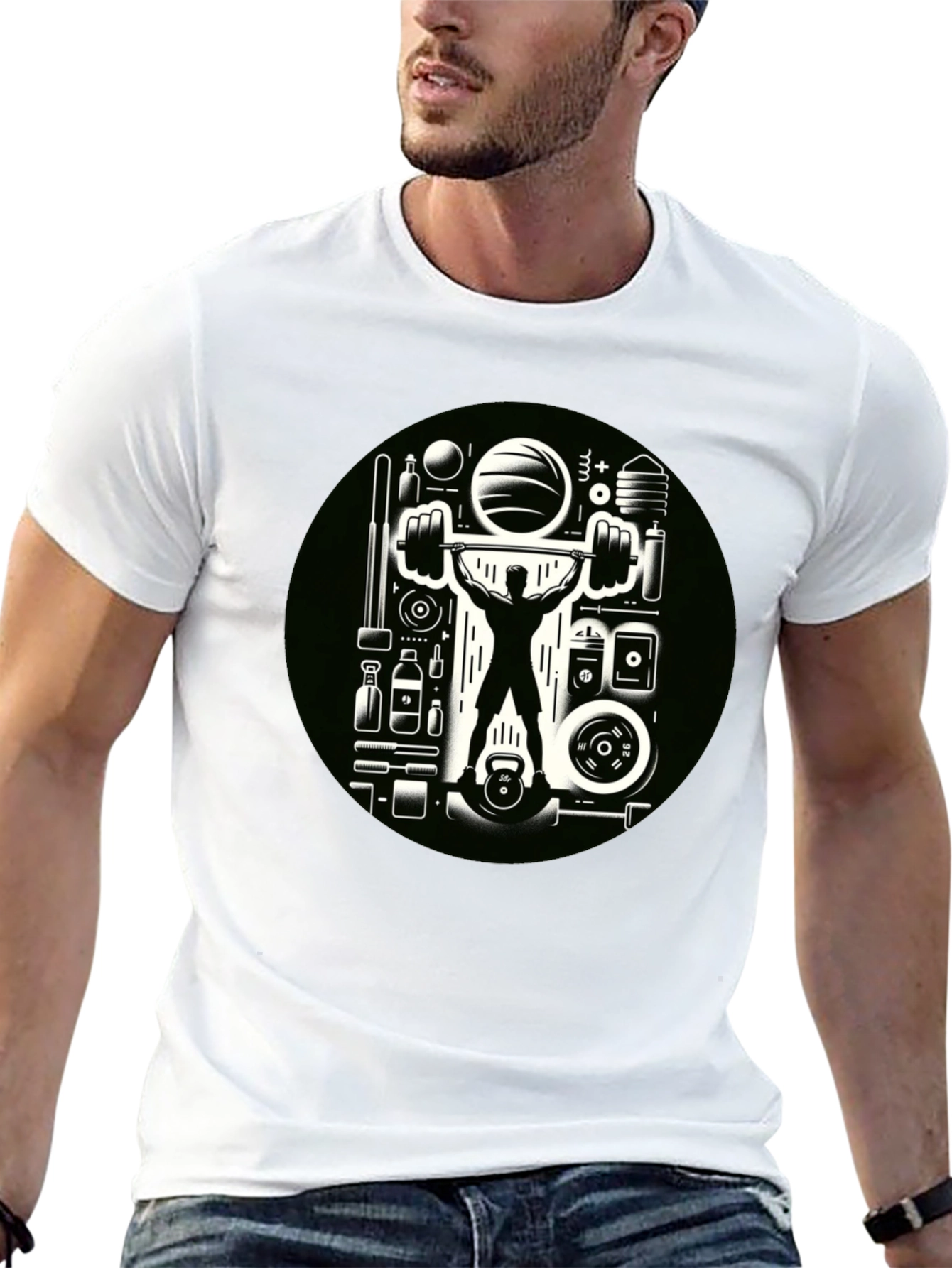 Gym Graphic Black T-Shirt - Weightlifting Design
